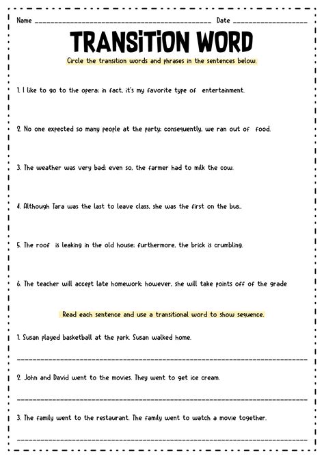 5th Grade Fifth Grade Transition Words Printable