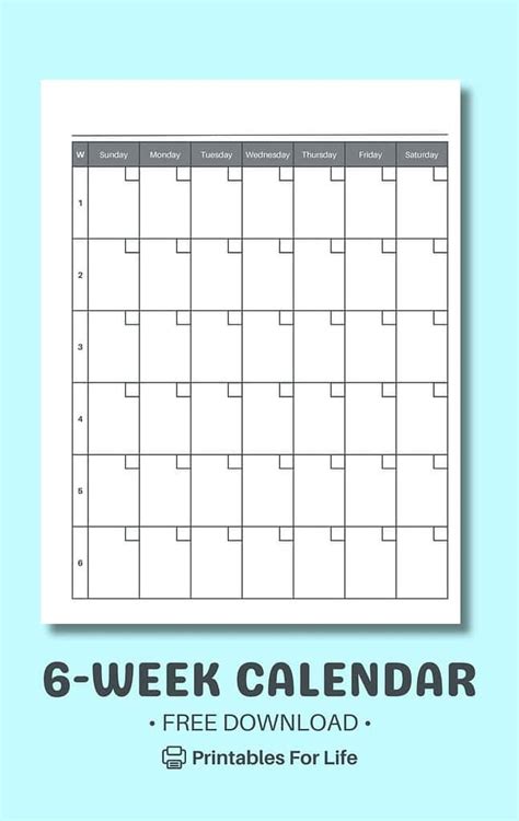 6 Week Calendar Printable Free