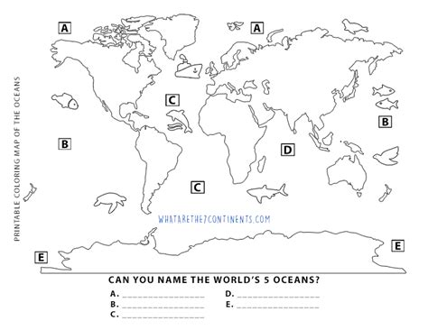 7 Continents And 5 Oceans Printable Map