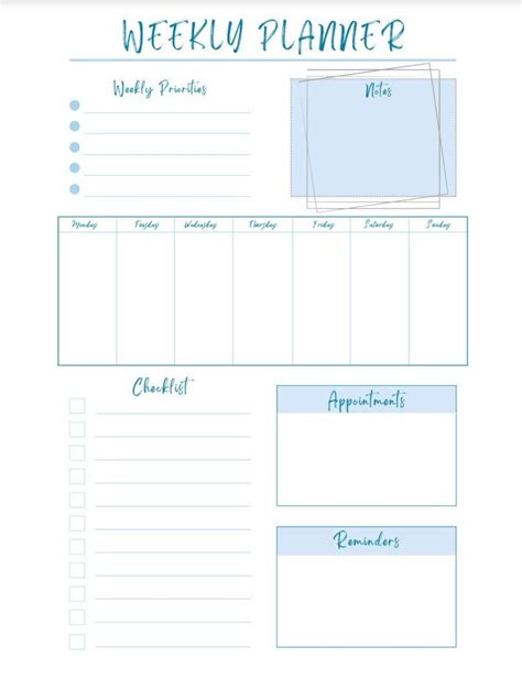 7 Day Weekly Planner Printable