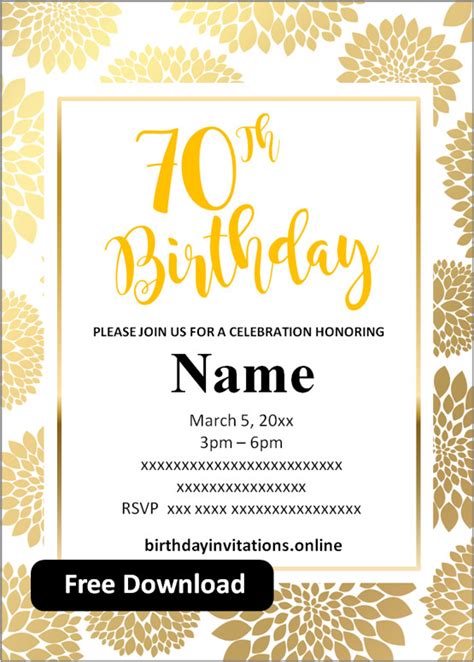 70th Birthday Invitations Templates Free