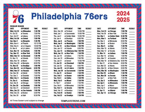 76ers Printable Schedule