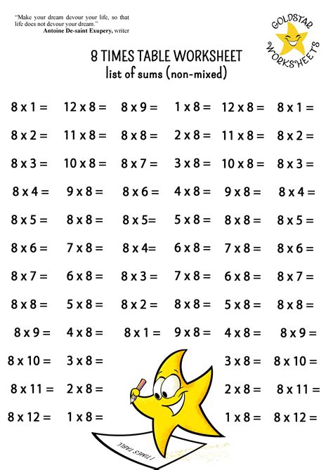 8 Times Table Worksheet Free Printable