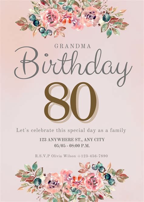 80th Birthday Invitation Wording Templates