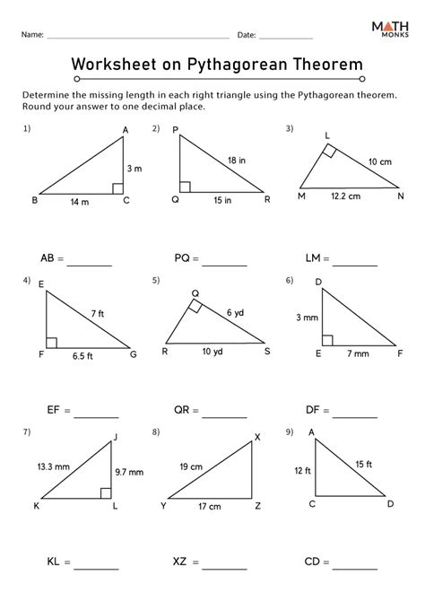 8th Grade Pythagorean Theorem Worksheet Printable With Answers