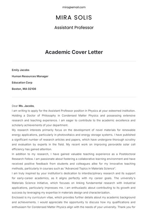 Academic Cover Letter Template