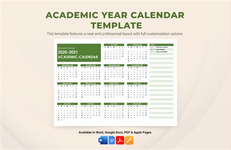 Academic Year Calendar Template