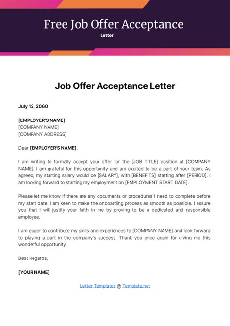 Accepting A Job Offer Letter Template