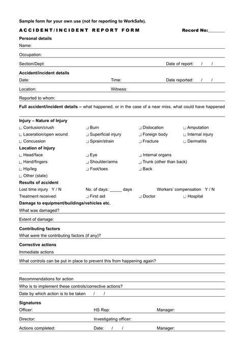 Accident Incident Report Form Template