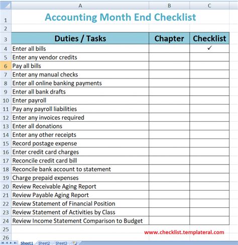 Accounting Checklist Template Excel