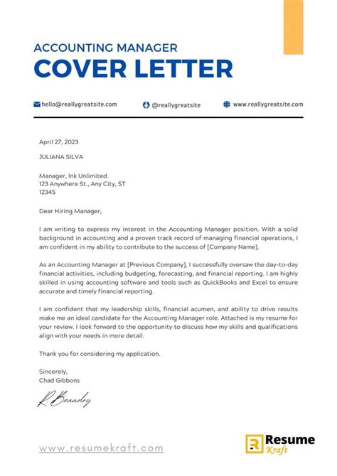 Accounting Manager Cover Letter Template