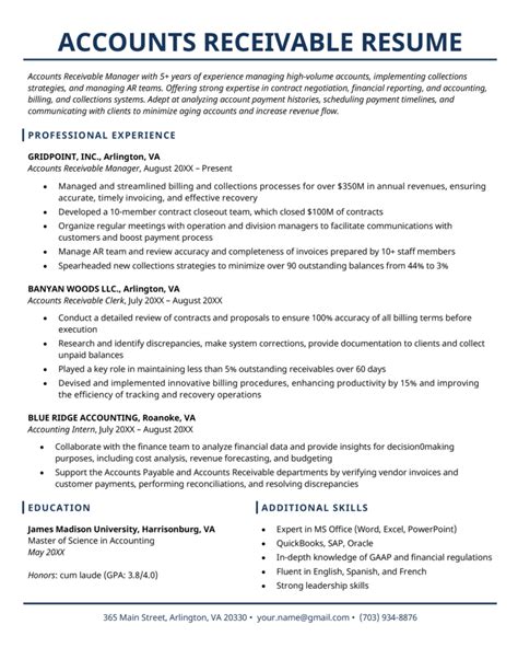 Accounts Receivable Resume Template