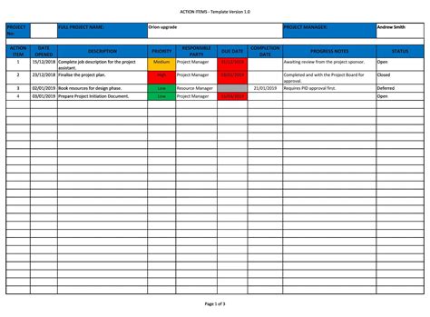 Action Register Template