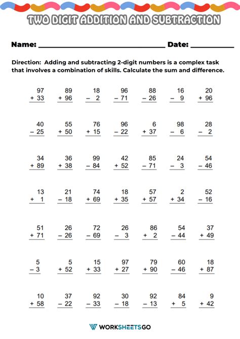 Addition And Subtraction Worksheets Printable