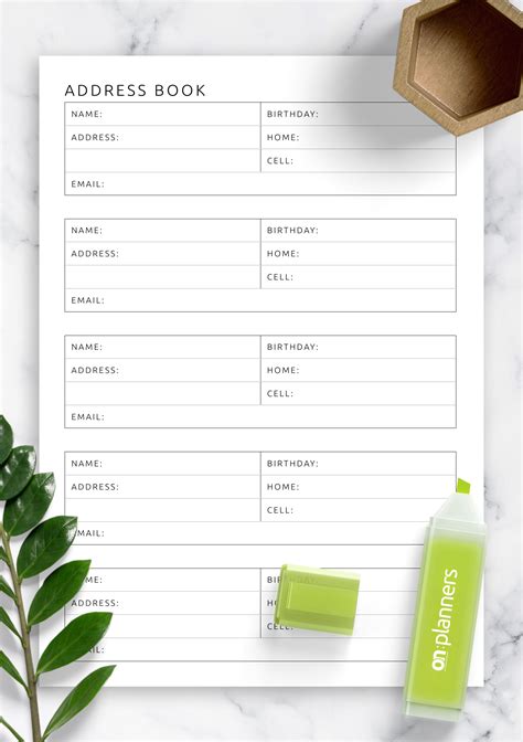 Address Book Template Printable