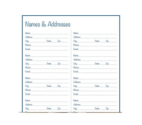 Address Book Template Word