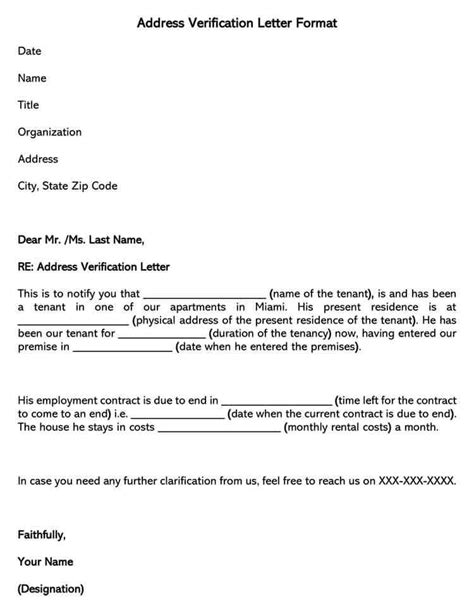 Address Verification Letter Template