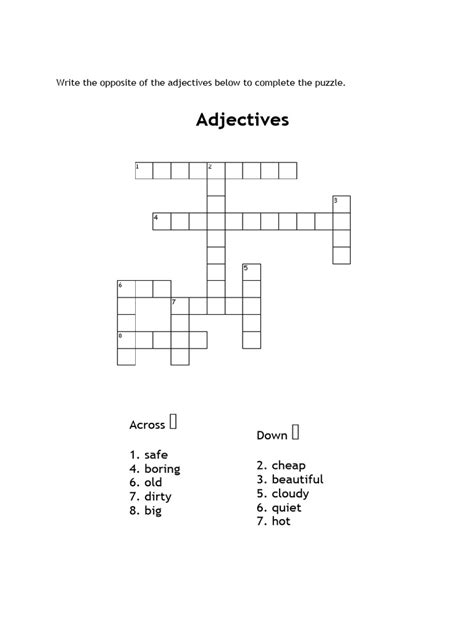 Adjectives Crossword Puzzle Printable