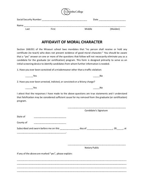 Affidavit Of Good Moral Character Template