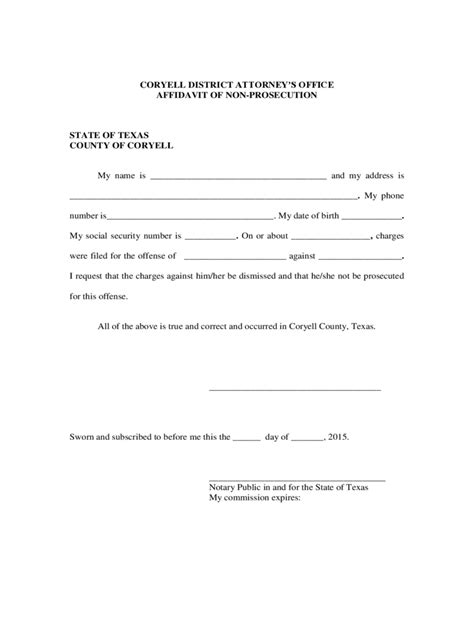 Affidavit Of Non Prosecution Template