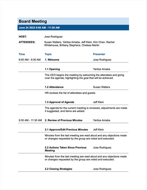 Agenda Template Google Docs