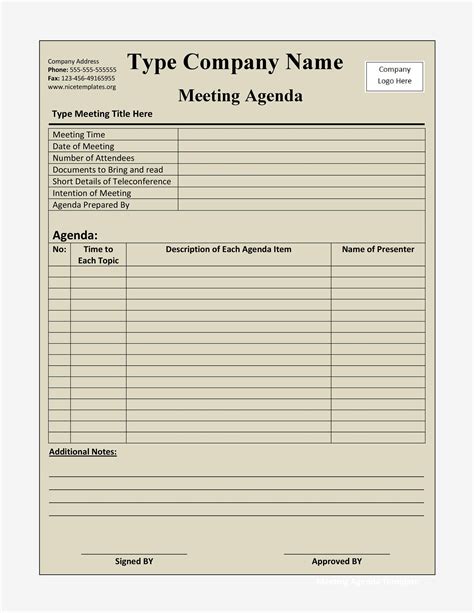 Agenda Templates For Meetings