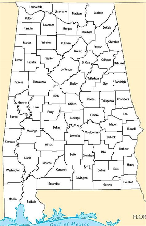 Alabama Counties Map Printable