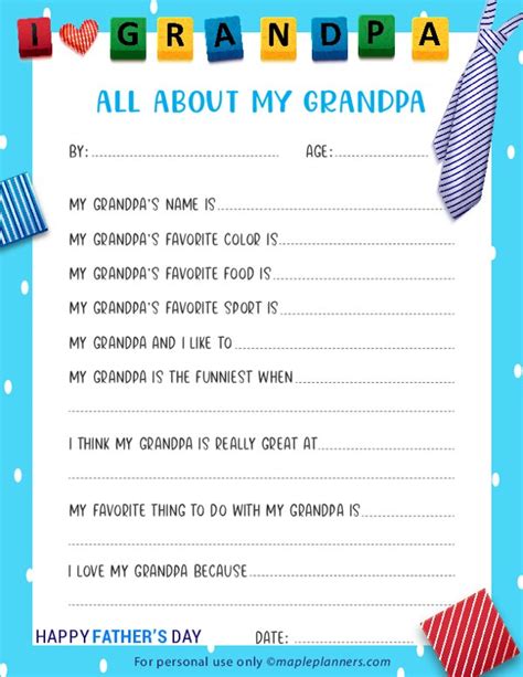 All About Grandpa Free Printable