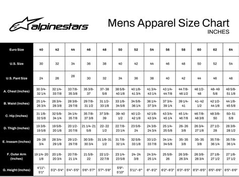 Alpinestars Pants Size Chart