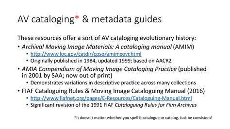Amia Compendium Of Moving Image Cataloging Practice