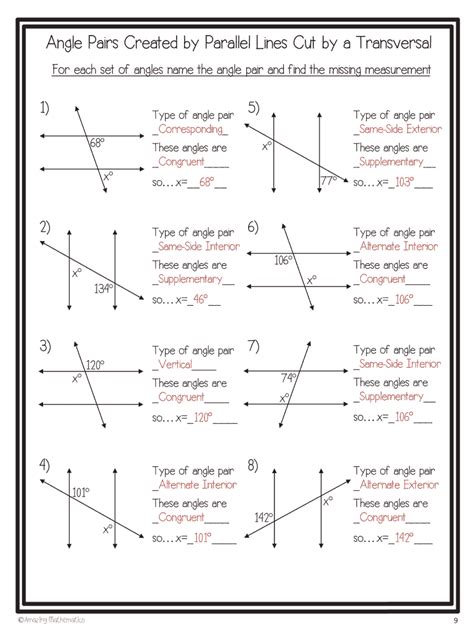 Angles In Transversal Worksheets Answers Key Printable Math