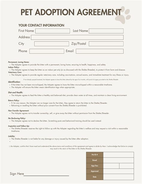 Animal Adoption Contract Template