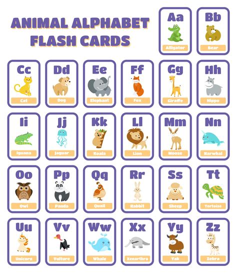 Animal Alphabet Flash Cards Printable