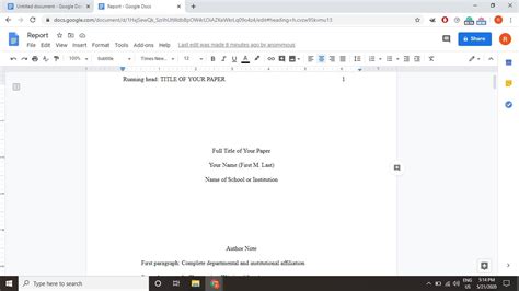 Apa Google Docs Template