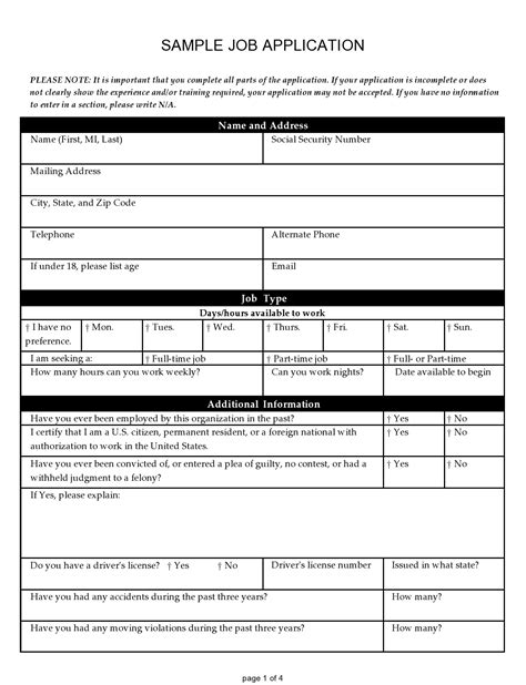Application Of Employment Template