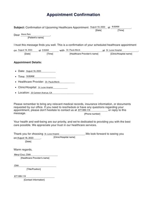 Appointment Confirmation Template