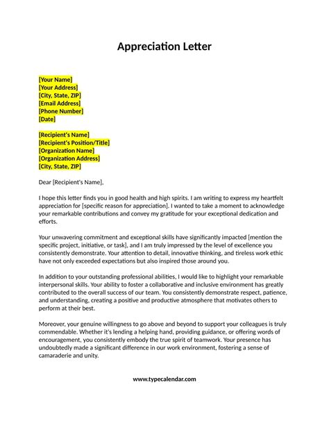 Appreciation Letter Template