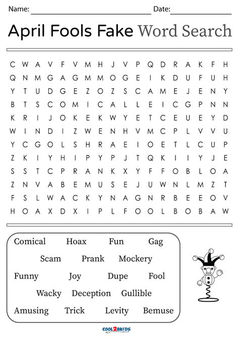 April Fools Word Search Printable