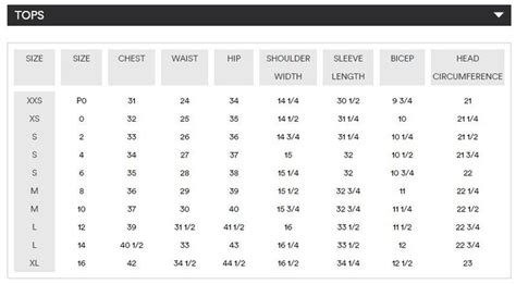 Armani Exchange Size Chart