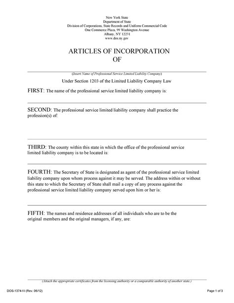 Article Of Incorporation Template