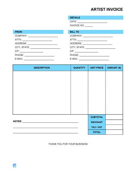 Artwork Invoice Template