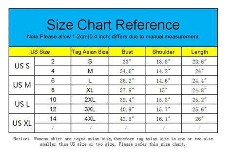 Asian And Us Size Chart