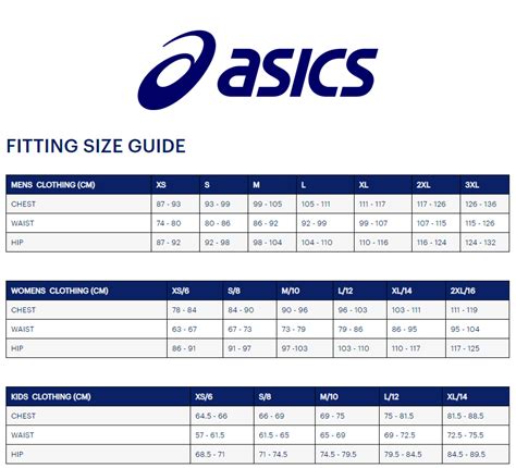 Asics Kids Size Chart
