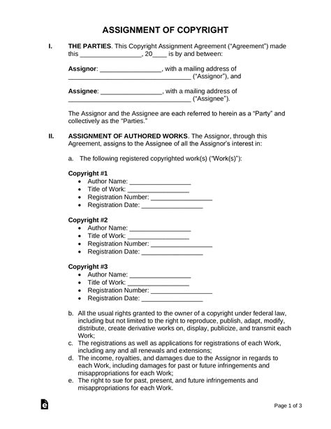 Assignment Of Copyright Agreement Template