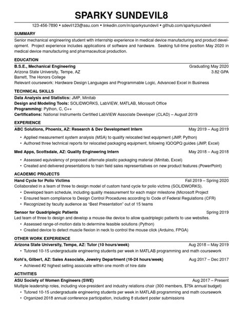 Asu Resume Template
