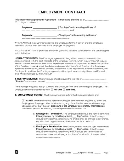 At Will Employment Contract Template