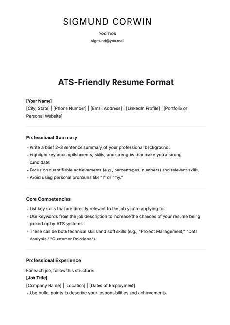 Ats Friendly Resume Free Templates