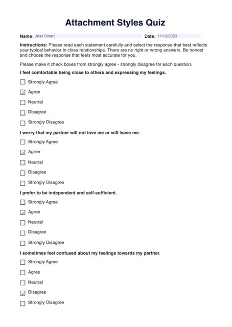 Attachment Style Quiz Printable