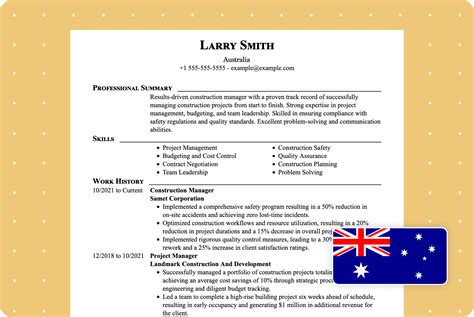 Australia Resume Format Template