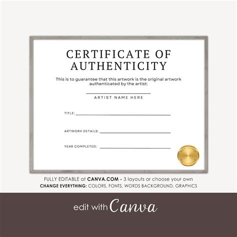 Authenticity Certificate Template